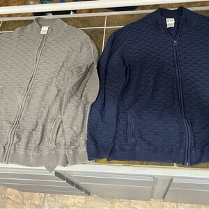 Lot of 2 John Blair Men's Full-Zip Quilted Sweater Jacket - Navy and Light Gray